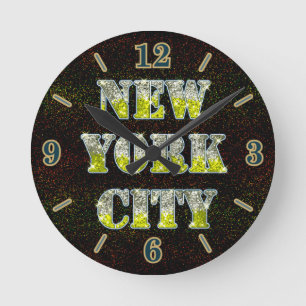 New York City Silver Gold Glitzer Runde Wanduhr