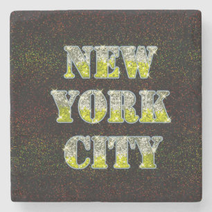 New York City Silver Gold Glitzer Steinuntersetzer