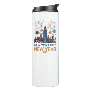 New York City Silvester 2026 Feuerwerk Skyline Thermosbecher