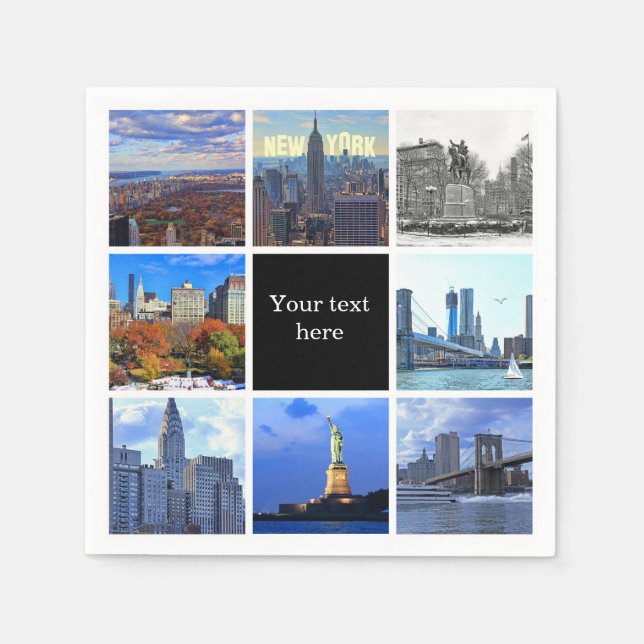 New York City Skyline 8 Image Foto Collage Serviette (Vorderseite)