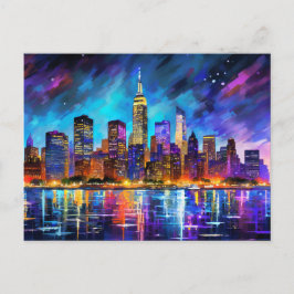 New York City Skyline am Abend Abstrakte Malerei Postkarte