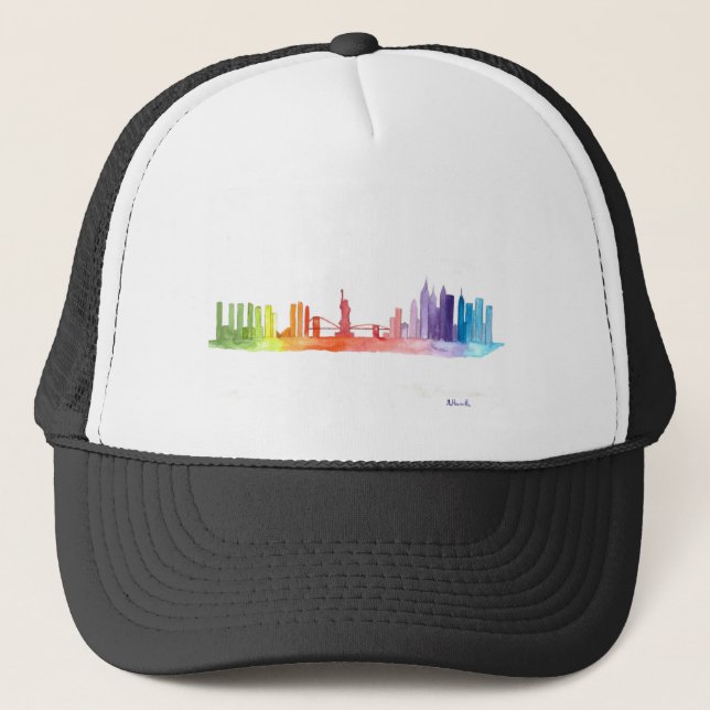 NEW YORK CITY Skyline Aquarell farbig Truckerkappe (Vorderseite)