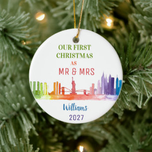 NEW YORK CITY Skyline Aquarell Manhattan modern Keramik Ornament