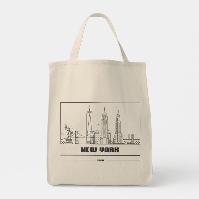 New York City Skyline Art Tote Bag - Chic & Timele Tragetasche (Rückseite)