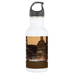 New York City Skyline bei Nacht über Wasser Edelstahlflasche