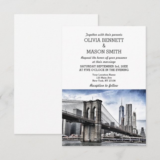 New York City Skyline Brooklyn Wedding Einladung (Vorne/Hinten)