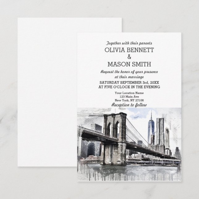 New York City Skyline Brooklyn Wedding Einladung (Vorne/Hinten)