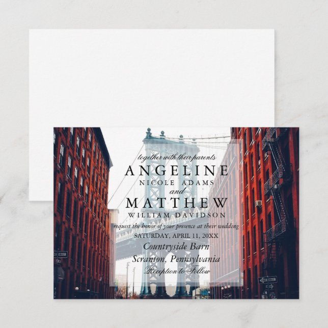 New York City Skyline Brooklyn Wedding Einladung (Vorne/Hinten)