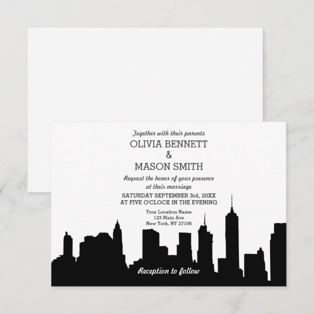 New York City Skyline Cityscape Hochzeit Einladung (Vorne/Hinten)