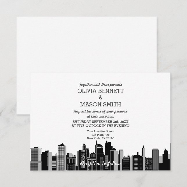 New York City Skyline Cityscape Hochzeit Einladung (Vorne/Hinten)