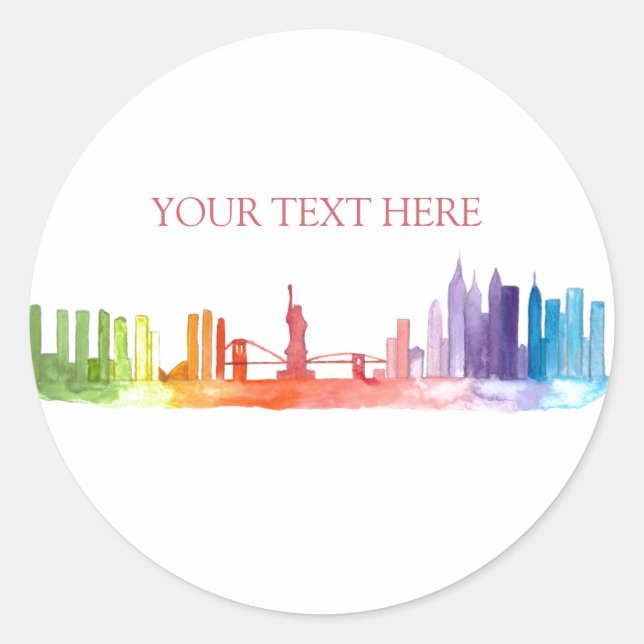 NEW YORK CITY Skyline Farbiger Regenbogen modern Runder Aufkleber (Vorderseite)