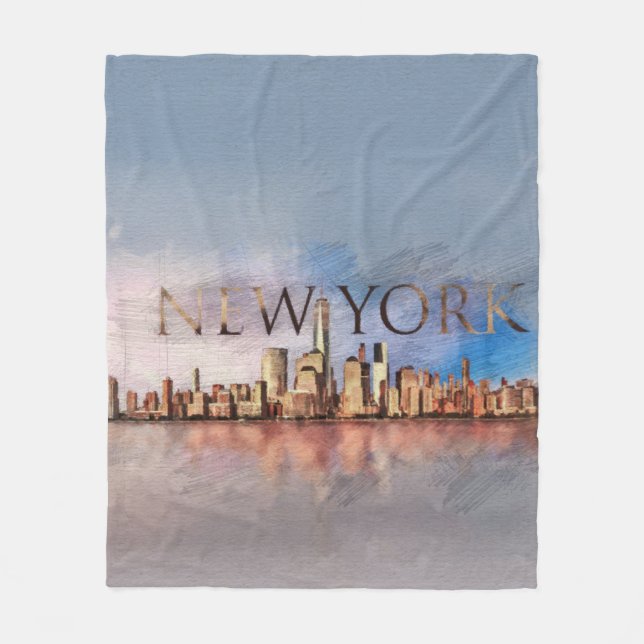 New York City Skyline - gemischte Medien Fleecedecke (Vorderseite)