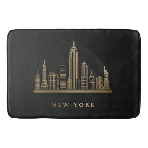 New York City Skyline Gold Line Art Badematte