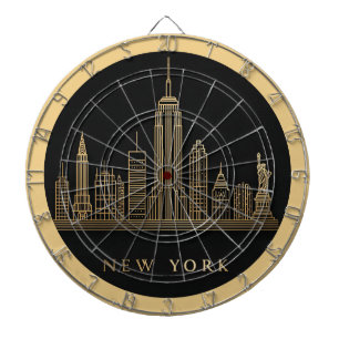 New York City Skyline Gold Line Art Dartscheibe