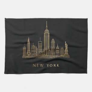 New York City Skyline Gold Line Art Geschirrtuch
