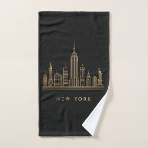 New York City Skyline Gold Line Art Handtuch