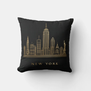 New York City Skyline Gold Line Art Kissen