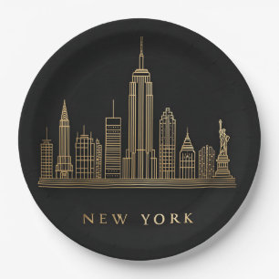 New York City Skyline Gold Line Art Pappteller