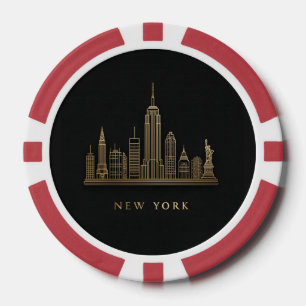 New York City Skyline Gold Line Art Pokerchips