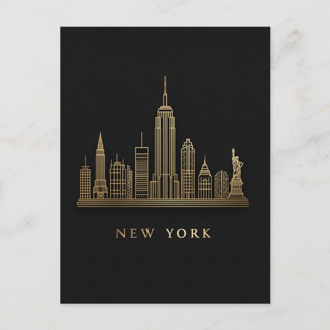 New York City Skyline Gold Line Art Postkarte (Vorderseite)