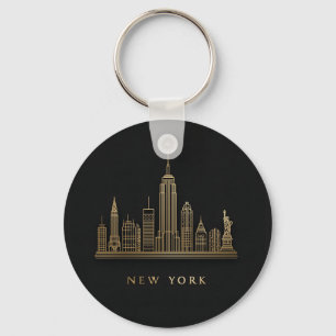 New York City Skyline Gold Line Art Schlüsselanhänger