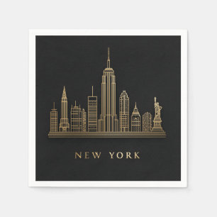 New York City Skyline Gold Line Art Serviette