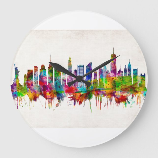 New York City Skyline Große Wanduhr (Vorderseite)