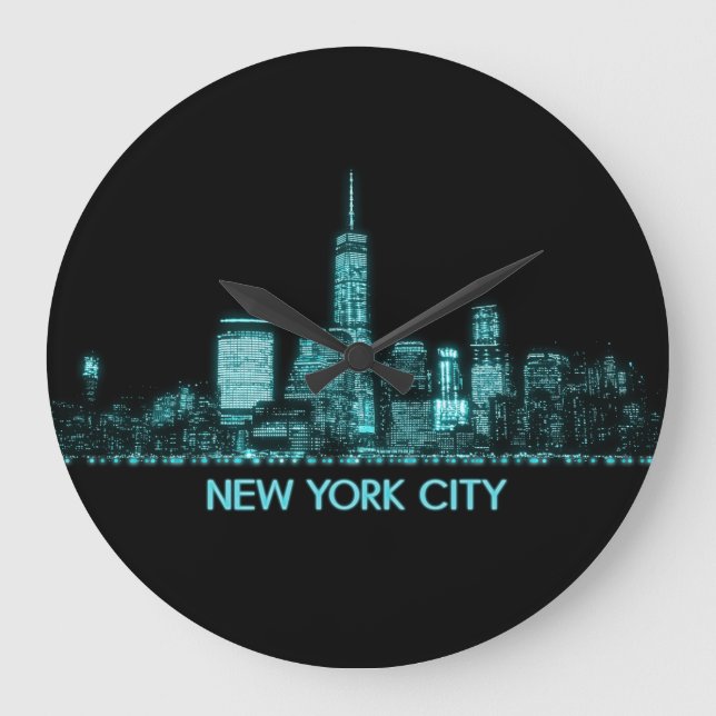 New York City Skyline Große Wanduhr (Vorderseite)