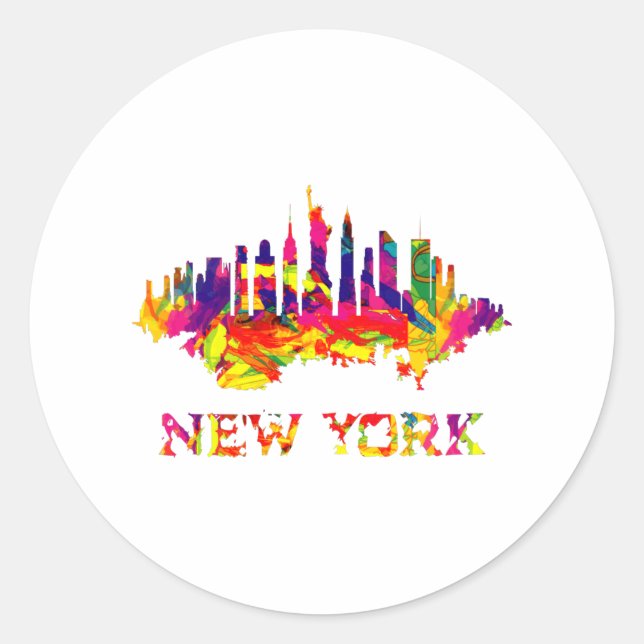 New York City Skyline hell bunt Runder Aufkleber (Vorderseite)