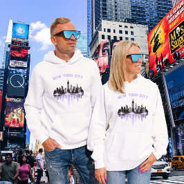New York City Skyline Ladys White und Lila Hoodie