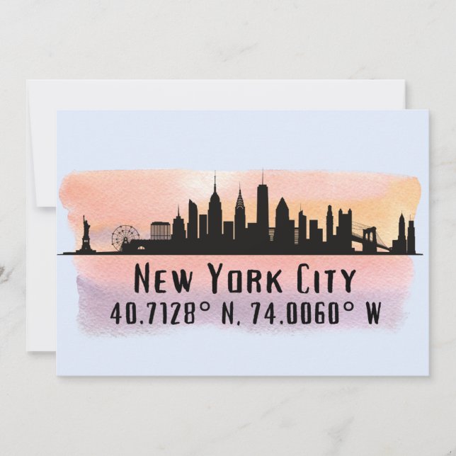 New York City Skyline Latitude und Länge Karte (Vorderseite)
