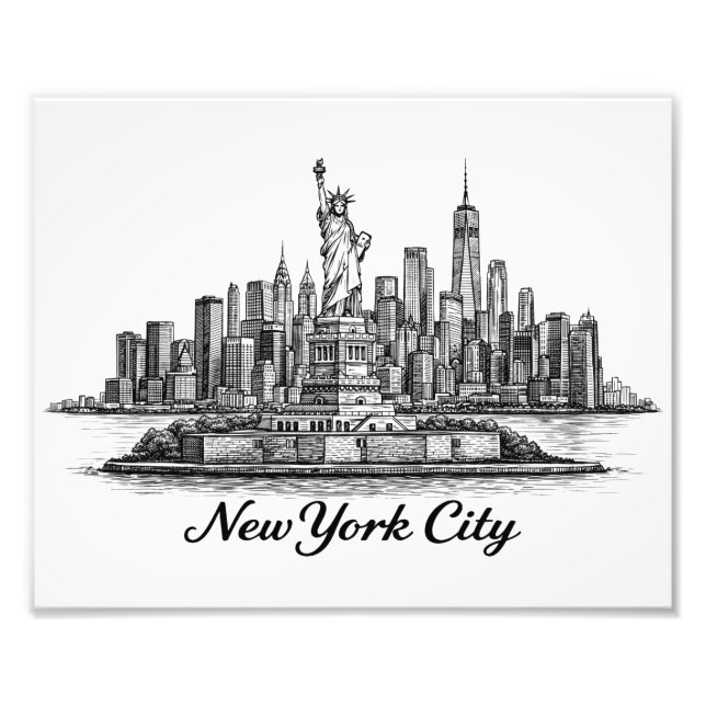 New York City Skyline Line Art Illustration Fotodruck (Vorne)