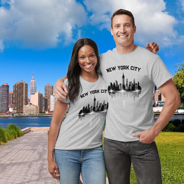 New York City Skyline Mens Gray T-Shirt (His And Hers Matching Shirts)