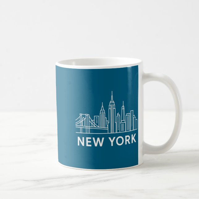 New York City Skyline Minimalist White Line Art _1 Kaffeetasse (Rechts)