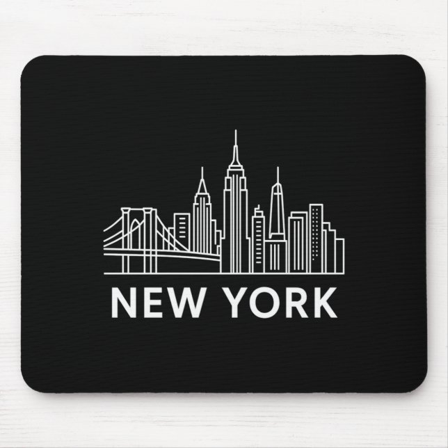 New York City Skyline Minimalist White Line Art _1 Mousepad (Vorne)