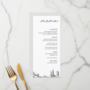 New York City Skyline Modern Wedding Dinner Menu Menükarte