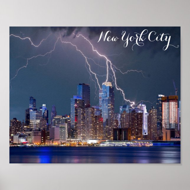 New York City Skyline Night Storm Foto Poster (Vorne)