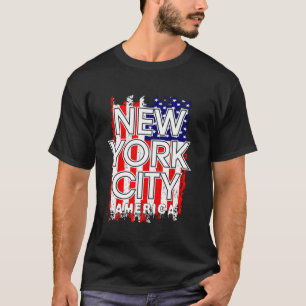 New York City Skyline NYC Manhattan Flag America U T-Shirt