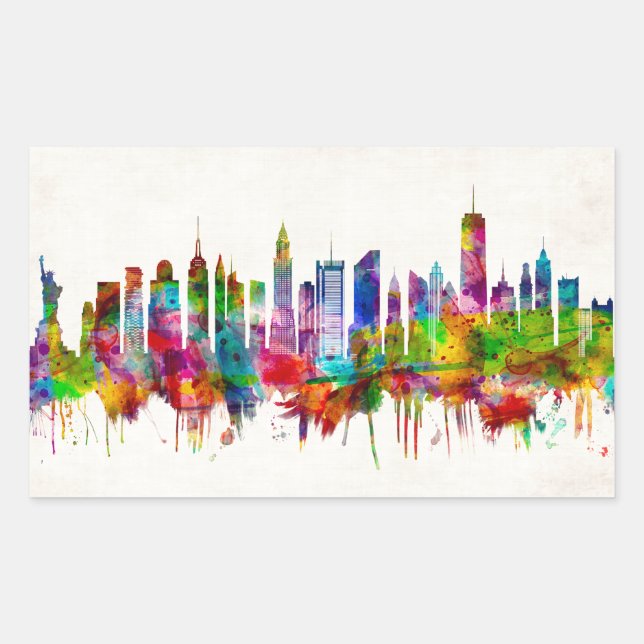 New York City Skyline Rechteckiger Aufkleber (Vorderseite)