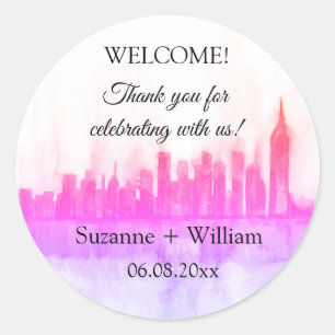 NEW YORK CITY Skyline Rosa Favoriten Hochzeiten Kl Runder Aufkleber