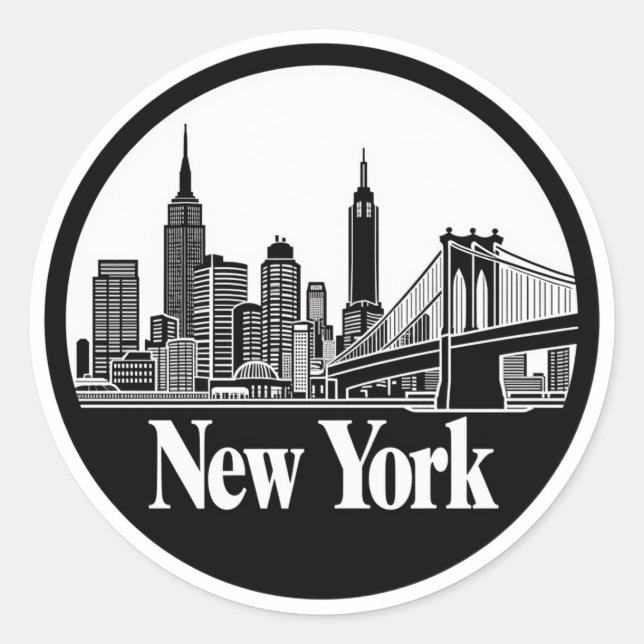 New York City Skyline Runder Aufkleber (Vorderseite)