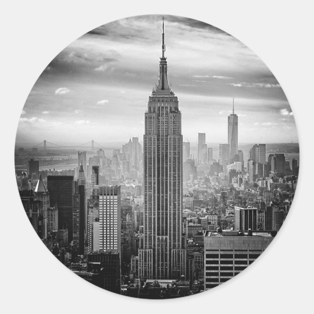 New York City Skyline schwarz-weiß Runder Aufkleber (Vorderseite)