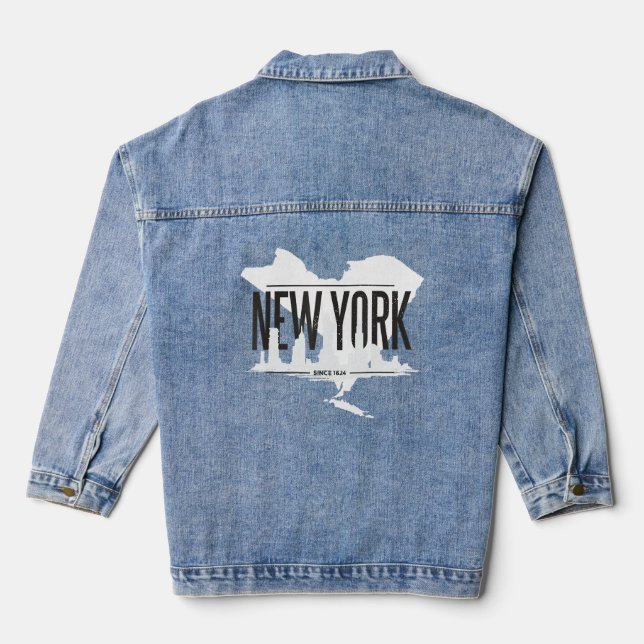 New York City Skyline Silhouette Kontur Jeansjacke (Rückseite)