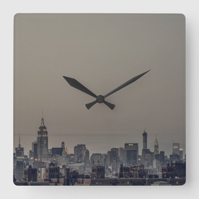 New York City Skyline Square Wall Clock Quadratische Wanduhr (Vorderseite)