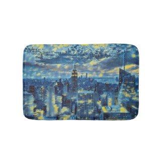 New York City Skyline Van Gogh Starry Night Art Badematte