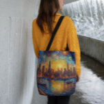 New York City Skyline van Gogh Stil Tragetaschen Mit Langen Trägern<br><div class="desc">die Skyline von New York City abends im Stil des berühmten niederländischen Malers Van Gogh bemalt</div>