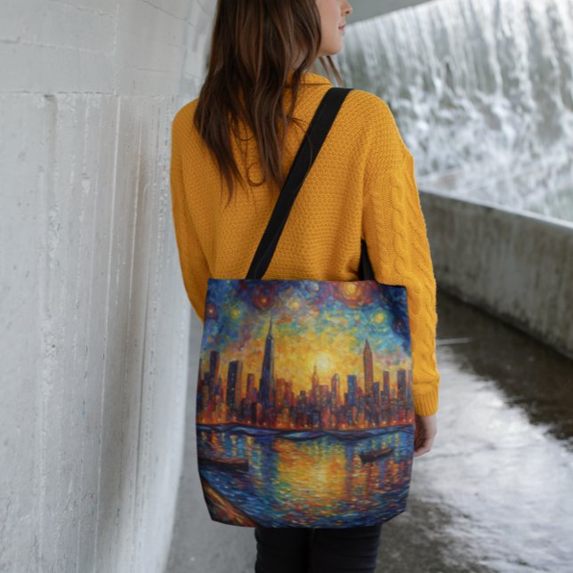 New York City Skyline van Gogh Stil Tragetaschen Mit Langen Trägern (Von Creator hochgeladen)