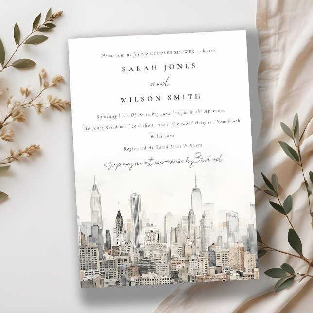 New York City Skyline Watercolor Couples Dusche Einladung (Von Creator hochgeladen)