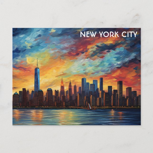 New York City Skyline Watercolor Sunset Postkarte (Vorderseite)