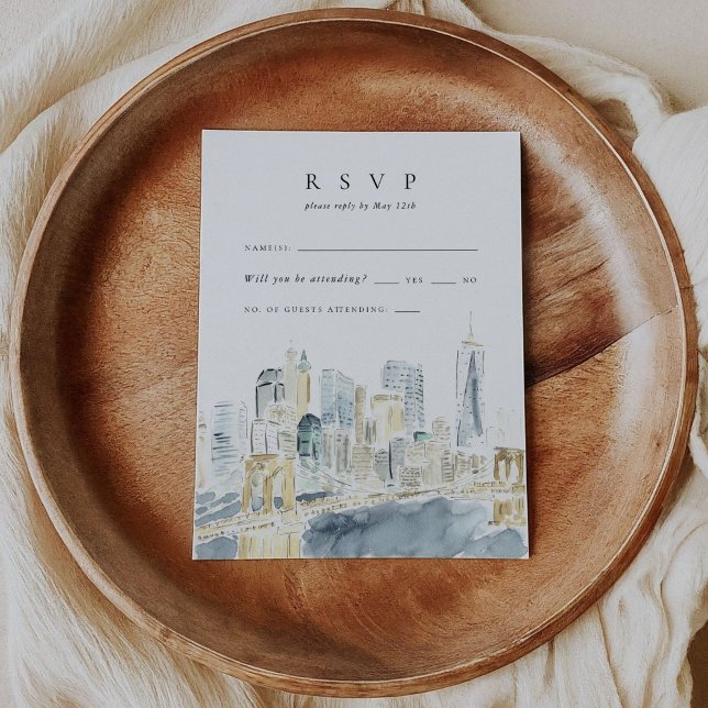 New York City Skyline Watercolor Wedding RSVP Card (New York City Skyline Watercolor Wedding RSVP Cards)